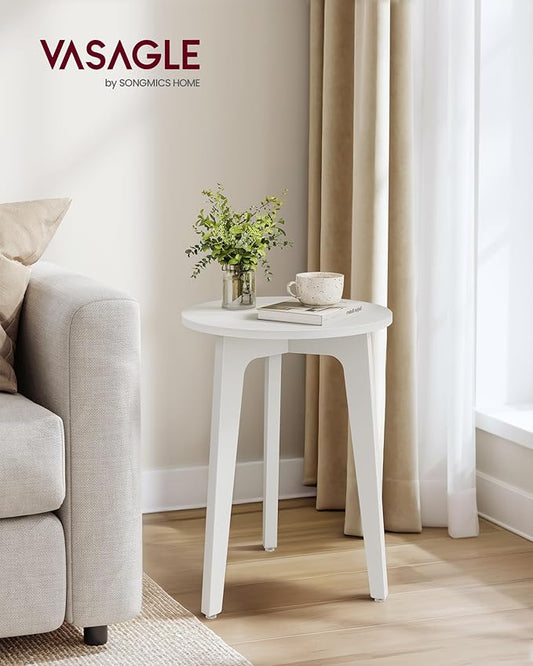 VASAGLE MAEZO Collection - Small Side Table, Round End Table, Nightstand with Tapered Legs, Curved Transitions, for Small Spaces, Living Room, Bedroom, Cloud White ULET237WB01S