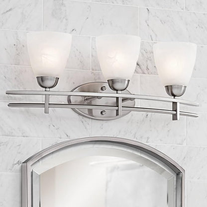 Possini Euro Design Art Deco Modern Wall Mount Light Brushed Nickel Silver Metal Hardwired 23 1/2" Wide 3-Light Fixture Trio Marbleized Glass Shades Decor for Bathroom Vanity Mirror House Home