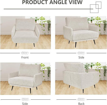 Oversized Accent Chair for Living Room Chairs Reading Arm Chair Comfy Modern Single Sofa Side Chairs with Metal Legs & Soft Cushion for Bedroom, Waiting Room (Chenille Beige Grey, Set of 1)
