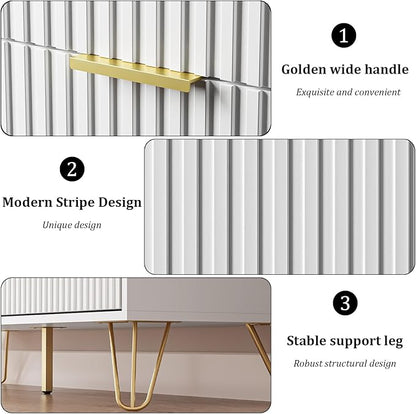 White Dresser for Bedroom, Modern Dresser with Gold Metal Handles & Chests of Drawers, Wood Chest of Drawers for Bedroom