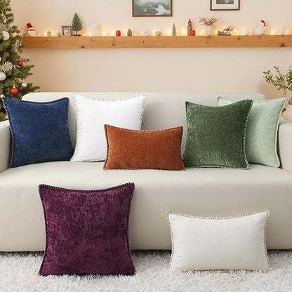 decorUhome Christmas Chenille Soft Throw Pillow Covers 26x26 Set of 2, Farmhouse Velvet Neutral Decorative Euro Pillow Covers with Stitched Edge for Couch Sofa Bed Home Decor, Rhododendron
