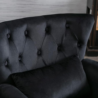 Accent Reading Arm Chairs for Living Room Bedroom, Midcentury Modern Comfy Corner Sofa Chair, Wingback Waiting Room Club Chair with Button Tufted Back &Lumbar Pillow, Velvet Black
