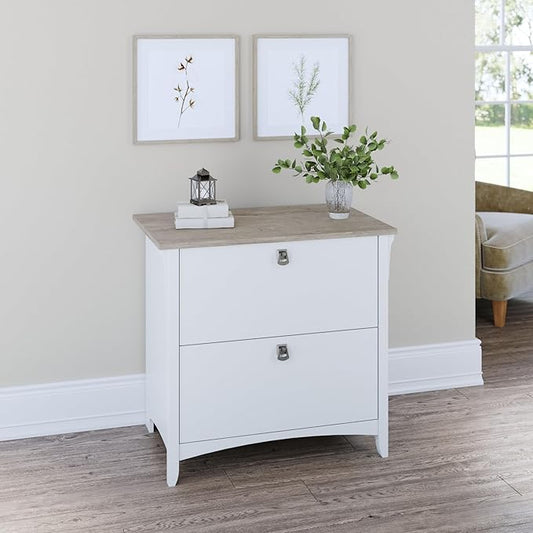 Bush Furniture Salinas 2 Drawer Lateral File Cabinet in Shiplap Gray and Pure White, Home Office Storage Solution, Organizer with Drawers for Workspace, Filing Unit