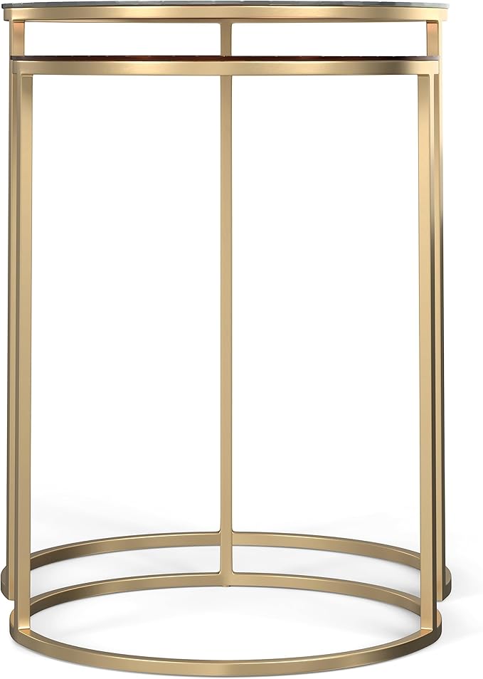 SIMPLIHOME Drake Contemporary 18 inch Wide Metal Nesting table in Antique Nickel, Antique Copper, Fully Assembled for the Living Room and Bedroom
