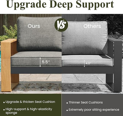 LayinSun Aluminum Patio Furniture Set 2 Seat Loveseat, Oversized Seat with Hight Back, Outdoor Conversation Sets for Porch, Balcony, Deck