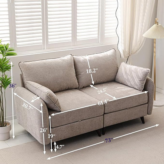 73'' Loveseat Sofa with All Seats Storage, Modular Sectional Couch with Deep Seat,Oversized Comfy Couch with 7.8'' Cushion for Living Room,Bedroom,Velet,Khaki