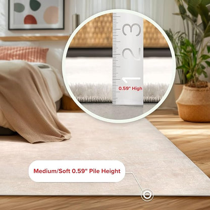 nuLOOM 4' x 6' Cozy Plush Area Rug, Machine Washable, Non-Slip, Soft Fluffy Shag Carpet for Living Room Bedroom Kids Room Nursery Home Decor, Loni White