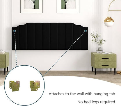 King Size Headboard Only, Velvet Wall Mounted Headboard King for Adjustable Bed Modern Upholstered Head Board Easy Assembly, Black