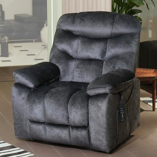 EONIX Large Lay Flat Power Lift Recliner Chair for Elderly with Heat and Massage, 400lbs Dual Motor Electirc Lift Chair with Extended Footrest, SLRY007062, Black