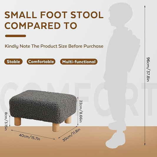 Small Foot Stool Ottoman, Sherpa Footstool Ottoman Foot Rest for Couch, Rectangle Footstools and Ottomans Small for Living Room, Entryway and Bedroom (Gray)