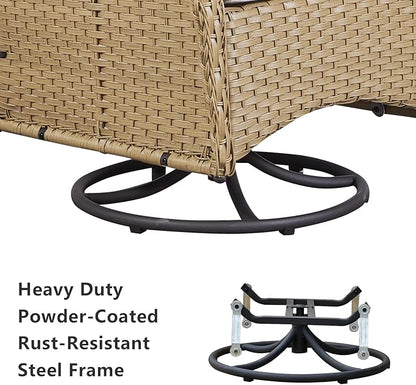 HUMMUH Swivel Patio Chair 3 Piece PE Wicker Patio Furniture Set with Rocking Chairs and Side Table Outdoor Bistro Set for Porch,Garden,Deck,Poolside