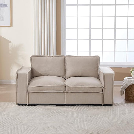 Modern Sectional Sofa for Living Room, Upholstered 2-Seater Modular Couches Linen Fabric Love Seat for Home Furniture, Oatmeal