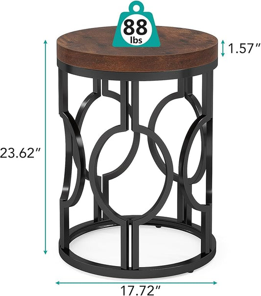 Tribesigns Round End Table Set of 2, Industrial Side Table with Metal Hollow Frame, Small Bedside Table Nightstand for Living Room, Bedroom, Easy Assembly (Rustic Brown,2 PCS)