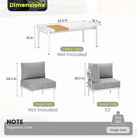 Sundale Outdoor 2 Pieces Patio Furniture Set, Metal Outdoor Sectional Sofa with Armrests and 6 Inch Olefin Cushion, All-Weather Modern Outdoor Conversation Sets