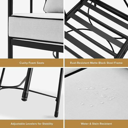 mopio Odelia Patio Chairs Set of 2, Outdoor Chair with Removable Cushions and Rust Free Metal Frame, Conversation Sets for Front Porch, Balcony, Apartments, Yard, Bistro (Lounge Chair x2, Offwhite)