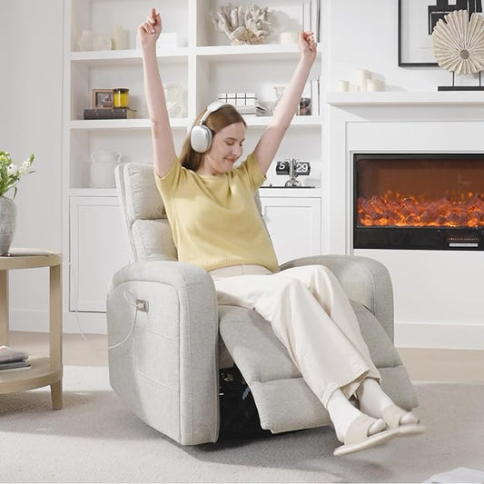 Watson & Whitely Swivel Power Recliner with Adjustable Headrest, Recliner Chairs for Adults, Small Glider Rocker for Living Room, Fabric in Dove Grey