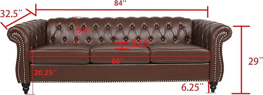 LEVNARY Chesterfield Sofa, Classic Tufted Upholstered Leather Couch, Modern 3 Seater Couch Furniture with Tufted Back for Living Room Office (Dark Brown)