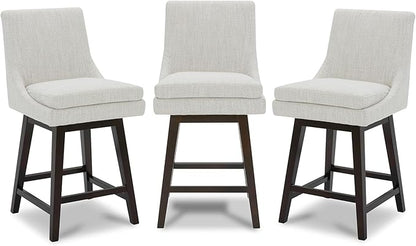 CHITA Counter Height Swivel Bar Stools Set of 3, FSC Certified Upholstered Fabric Barstool Chairs with Back, 26.8" H Seat Height, Fabric in Ivory