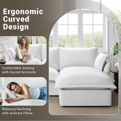 Oversized Cloud Modular Sectional Sofa, Comfy Down Filled Cloud Couch with Removable Cover, Modern Loveseat Couch, Deep Seat Sectional Couches for Living Room, Cream White