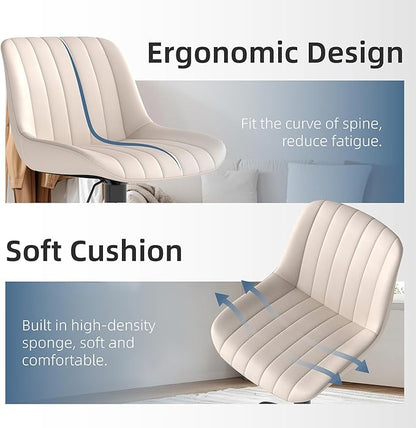 Youhauchair Bar Stools Set of 2, Swivel Counter Height Barstools with Back, Adjustable PU Leather Bar Chairs, Modern Armless Kitchen Island Stool, Beige