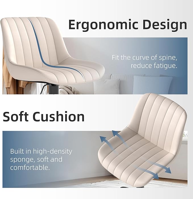 Youhauchair Bar Stools Set of 3, Swivel Counter Height Barstools with Back, Adjustable PU Leather Bar Chairs, Modern Armless Kitchen Island Stool, Beige