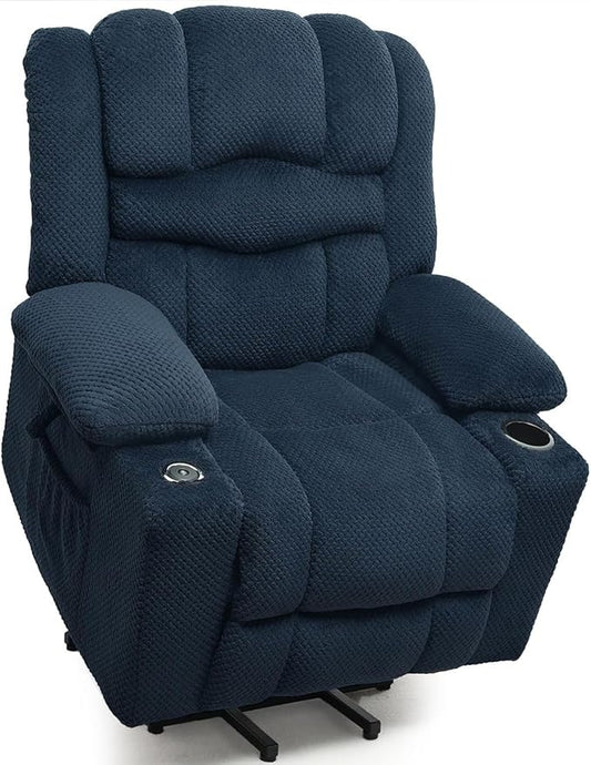 Power Lift Recliner Chair for Living Room Elderly with Massage Recliners Footrest Cup Holder Oversized Electric Heated Reclining Single Sofa Chairs Storage (Cyan)