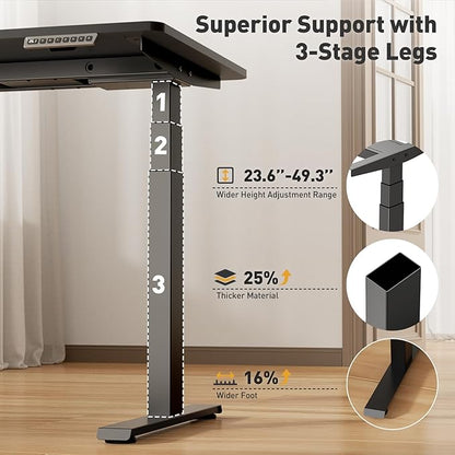 3 Stages Dual Motor Electric Standing Desk with One Piece Desktop, 48 x 24 Inch Adjustable Height Sit to Stand Up Desk for Home Office, Work & Study, White Frame & Brown Desktop (2 Packages)