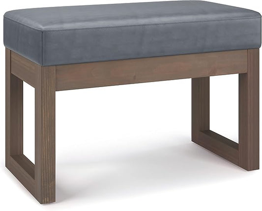 SIMPLIHOME Milltown 27 inch Wide Contemporary Rectangle Footstool Ottoman Bench in Stone Grey Vegan Faux Leather, Assembled, For the Living Room and Bedroom