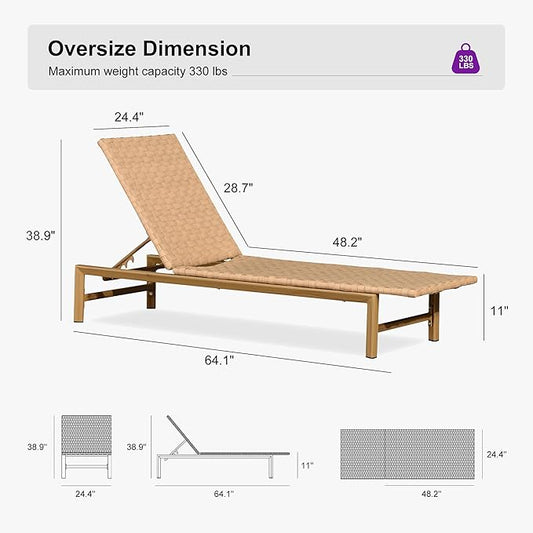 PURPLE LEAF Patio Chaise Lounge Rattan Chair Set of 2 Outdoor Pool Adjustable Recliner Wicker Chairs for Outside Woven Furniture Tanning Poolside Lounger Sand Brown
