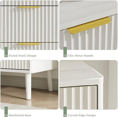 LYNSOM Fluted Dresser and Nightstand Set, 3 Pieces Bedroom Set, 55 Inch Wide 6-Drawer Dresser & 2-Drawer Nightstands Set of 2, Modern Dressers Set for Bedroom, Hallway, White