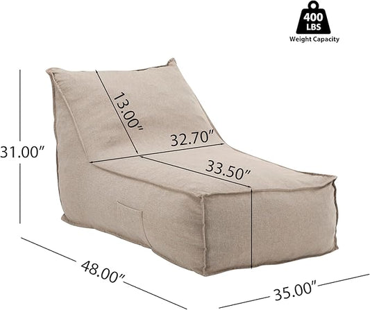 Christopher Knight Home Venny 48" L Outdoor Bean Bag Chair, Fabric Bean Bag Chair for Adults and Kids, Indoor/Outdoor Sun Lounger, Patio Lounge Chair, Comfy Outdoor Reading Chair, Dark Beige