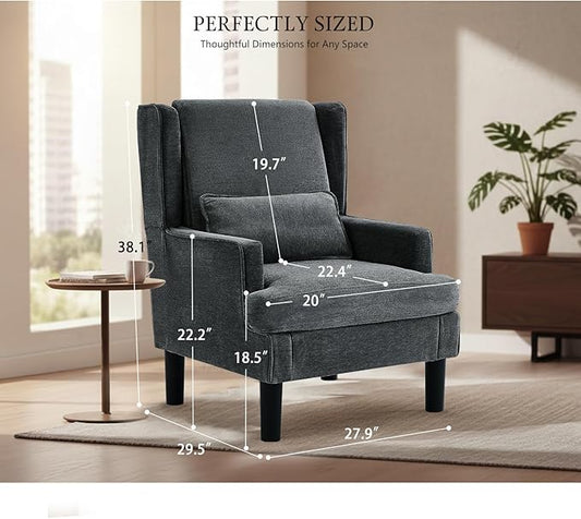 Accent Chair for Living Room Chairs Upholstered Oversized Reading Chair Armchair Accent Chairs for Living Room Chair with High Back and Wood Legs,Arm Chair Comfy Chair for Bedroom(Dark Grey)