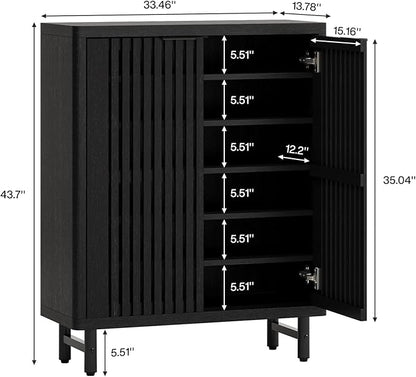 Tribesigns Shoe Cabinet with Shutter Doors, 6-Tier Entryway Shoe Cabinet with Adjustable Shelves, Wooden Modern Rack Organizer for Entryway, Hallway, Closet, Living Room, Black