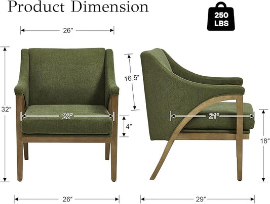 EALSON Modern Accent Chair Comfy Living Room Chair with Wooden Frame and Armrest Mid Century Upholstered Fabric Reading Lounge Armchair for Living Room/Bedroom/Reading/Balcony, Chenille Green