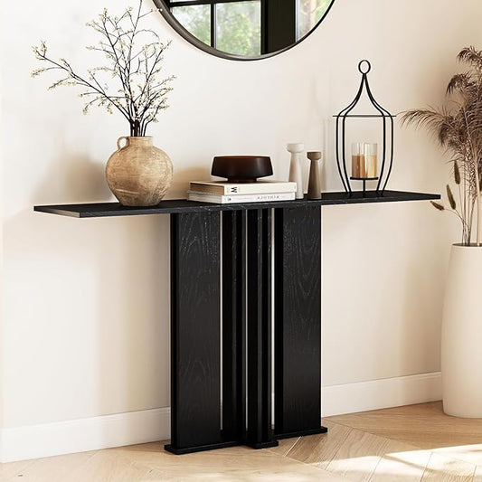 HEAH-YO 51" Console Table, Rustic Wood Entryway Table, T-Shape Narrow Sofa Tables Behind Couch for Hallway, Entrance, Foyer, Living Room, Black