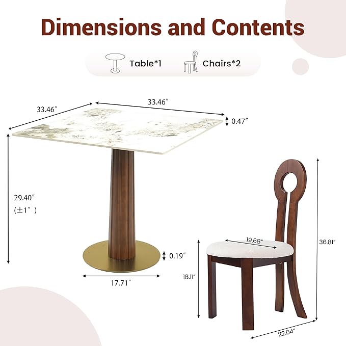 Sintered Stone Square Office Table and Chair Set - Meeting Table for Small Offices (Dark Brown Leg and Pandora Top, 1 Table and 2 Chairs)