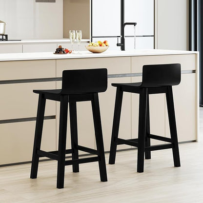 COSTWAY Solid Wood Bar Stools Set of 4, 24.5-inch Counter Height Chairs with Low Back and Footrest, Farmhouse Wooden Armless barstools for Kitchen Island, Dining Room, Cafe, Breakfast, Black