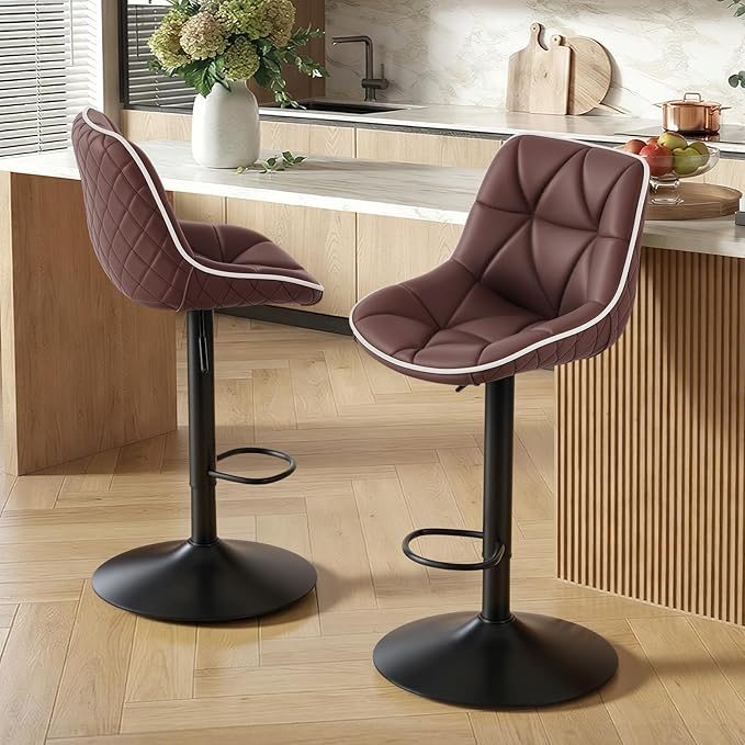 Nalupatio Bar Stools Set of 4, Adjustable Swivel Counter Height Bar Stools with Back, Armless Modern Barstools for Kitchen Island & Home Bar, Upholstered Seat,（Brown）
