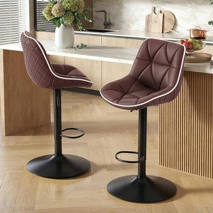 Nalupatio Bar Stools Set of 4, Adjustable Swivel Counter Height Bar Stools with Back, Armless Modern Barstools for Kitchen Island & Home Bar, Upholstered Seat,（Brown）