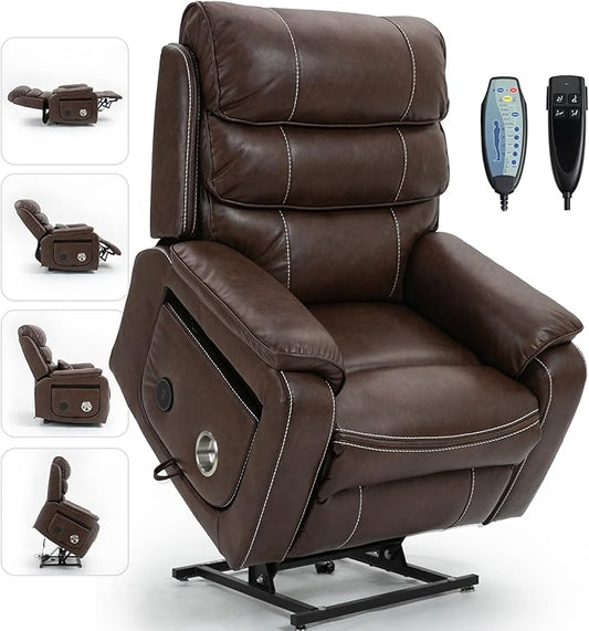 Large Power Lift Chairs Recliners for Elderly with Heated and Massage, Upgraded Dual Motor Lay Flat Recliners, 25in Extra Wide Seat, Folding Tablet, Side Pocket