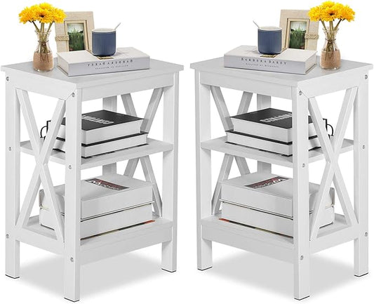 VECELO Modern Nightstands X-Design Side End Table Night Stand with Storage Shelf for Bedroom,Living Room,Set of 2 (White A2)
