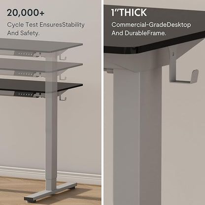 FLEXISPOT EN1 One-Piece Electric Height Adjustable Desk, 48 x 30 Inches Standing Desk Stand Up Desk Workstation (Silver Frame + 48 in Black Top, 2 Packages)