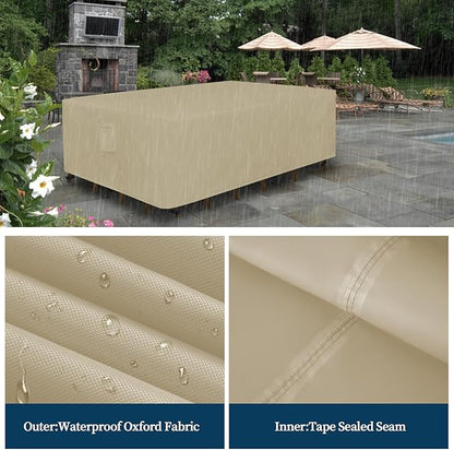 Easy-Going Rectangle Patio Furniture Cover Waterproof Outdoor Dining Table and Chair Cover Anti-UV Outside Sectional Sofa Set Covers (124"L x 71"W x 28"H, Camel)