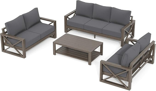 UDPATIO Aluminum Patio Furniture Set, 7 Seats Outdoor Patio Sets with Coffee Table, Faux Wood Patio Furniture Set Metal Modern Outdoor Sectional for Deck Porch Patio, Dark Grey