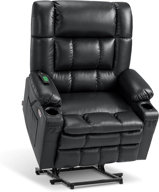MCombo Dual Motor Power Lift Recliner Chair for Elderly, Lay Flat Lift Chair with Heat and Massage, Oversized Lift Recliner for Big and Tall, Faux Leather R7891 (Black, Oversized)