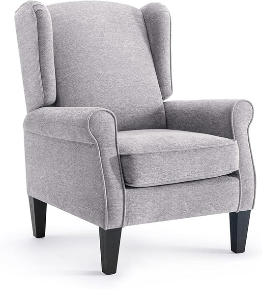 Accent Chair, Light Grey Bedroom Upholstered Armchair in Fabric, Modern Living Room Chairs with Wingback, Business Single Sofa Seat for Office, Sillones para Sala