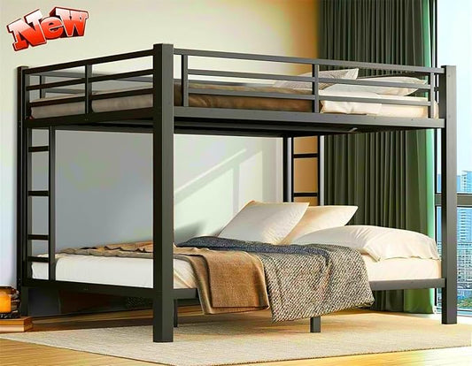 Latest Upgrade & Stronger Steel Queen Over Queen Bunk Bed, Heavy Duty Thickened More Rust-Proof Metal Bunkbed with Enhanced Legs & Slats (Easier Assembly)