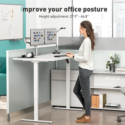 One-Piece Electric Standing Desk, 48 x 24 Inch Adjustable Height Sit to Stand Up Desk for Home Office, Work & Study, White Frame & White Desktop (2 Packages)