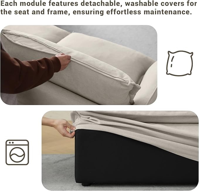 114” Oversized Modular Sectional Sofa, Comfy Down Fill Cloud Couch, 3 Seater Modular Sofa Couch with One Single Seat, Convertible Sectional Couches for Living Room, Linen, Light Gray