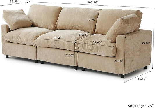 WJShome Cloud Sectional Couches for Living Room,100.5" Convertible Love Seat, 3 Seater Modular Sectional Sofa,Deep Seater Furniture Sets,Khkai